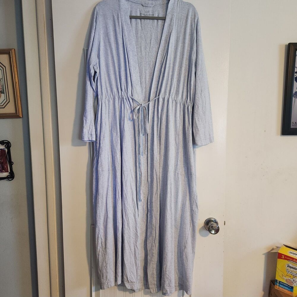 J. Jill Women's 1X Ultrasoft Long Sleep Robe Blue Heather Drawstring Belt